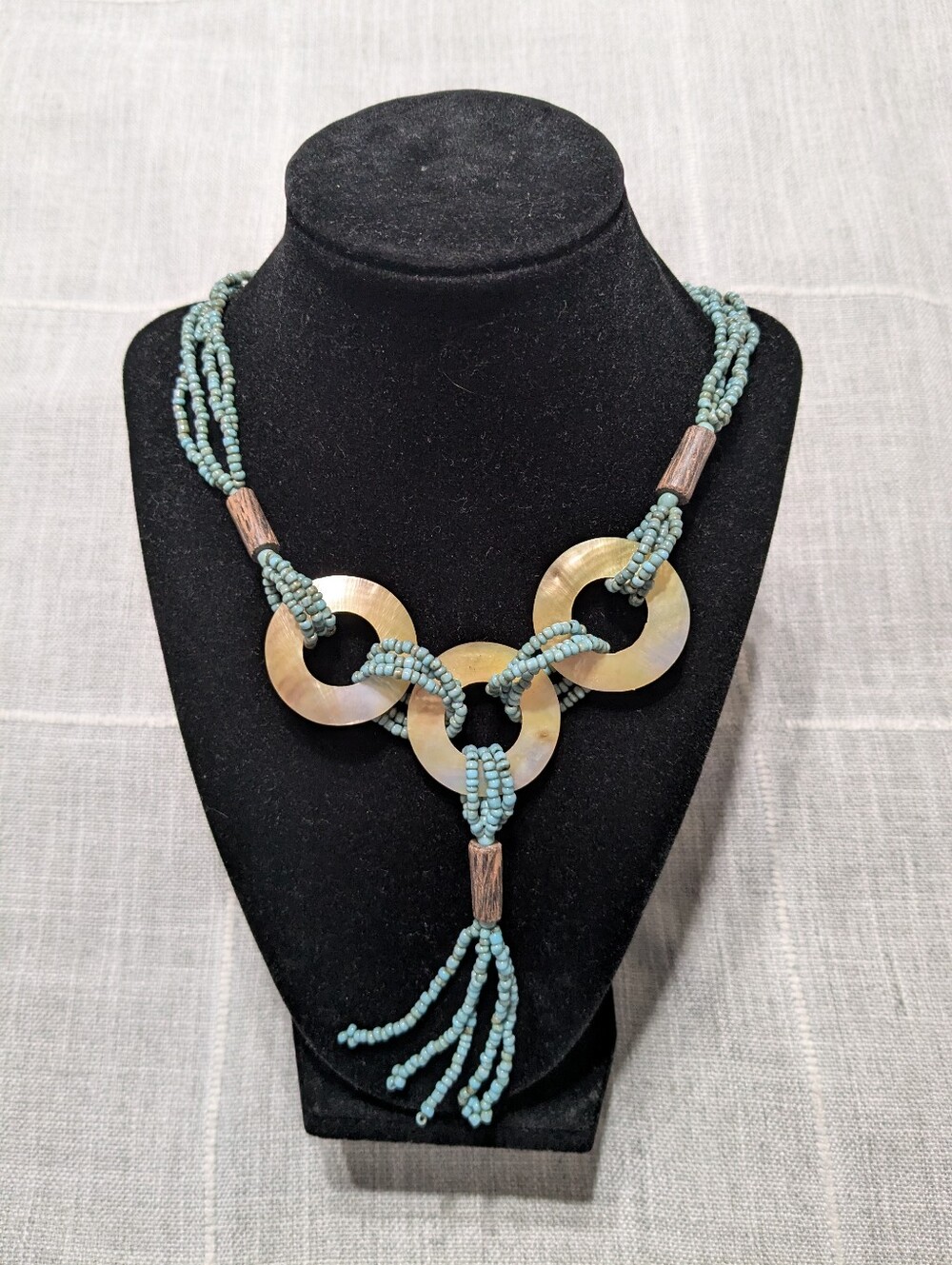 NWT Karmakula Turquoise Bead and Shell Ring Necklace